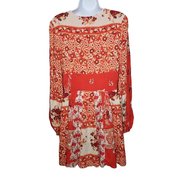 Free People Cream and Red Mini Dress with Lace-Up Detail - Picture 4 of 9